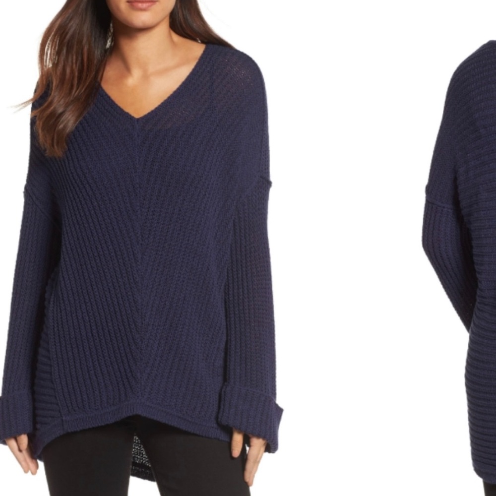 Caslon Cuffed Sleeve Navy Sweater Small S Nordstrom
